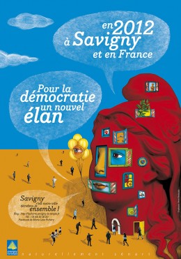 Affiche pour les vœux 2012 de la ville de Savigny-Le-Temple sur le thème de la démocratie locale.